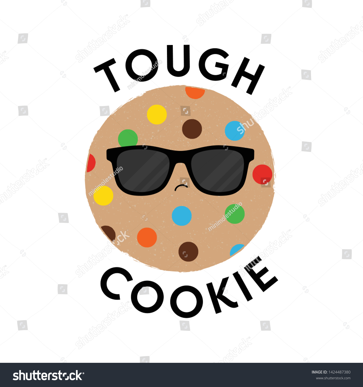 SVG of Vector illustration of a cute textured cookie biscuit with sunglasses. Tough Cookie. svg