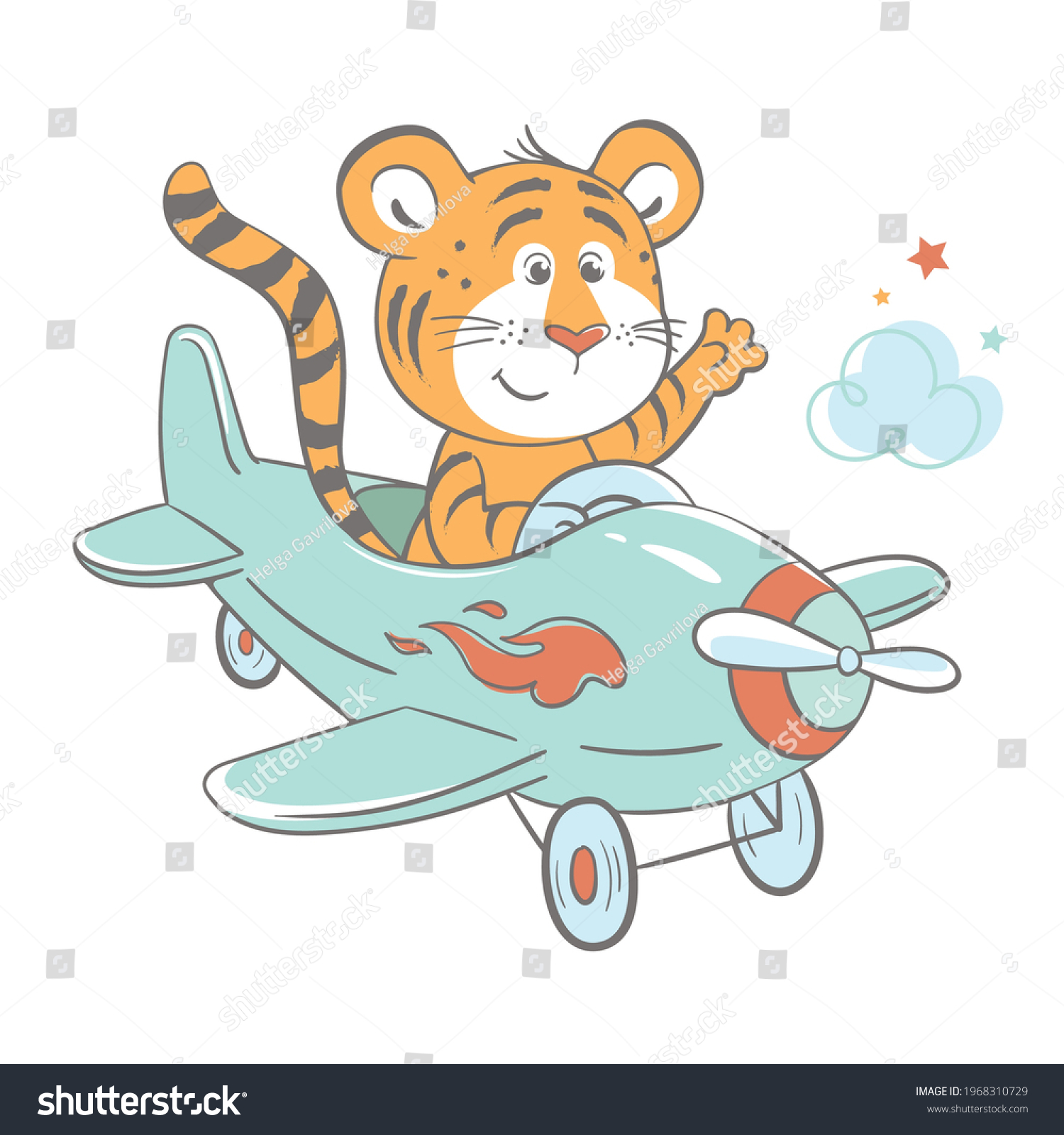 Vector Illustration Cute Tiger Cub Flying Stock Vector (Royalty Free ...