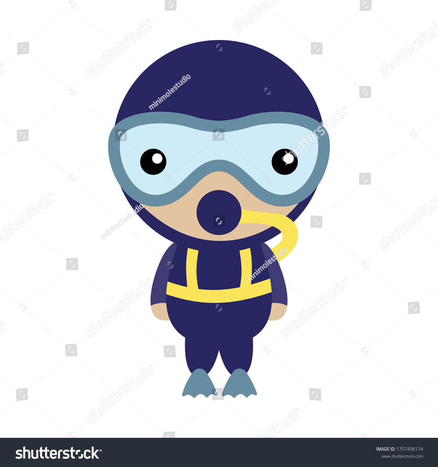 SVG of Vector illustration of a deep sea diver. Simple, flat kawaii style. svg