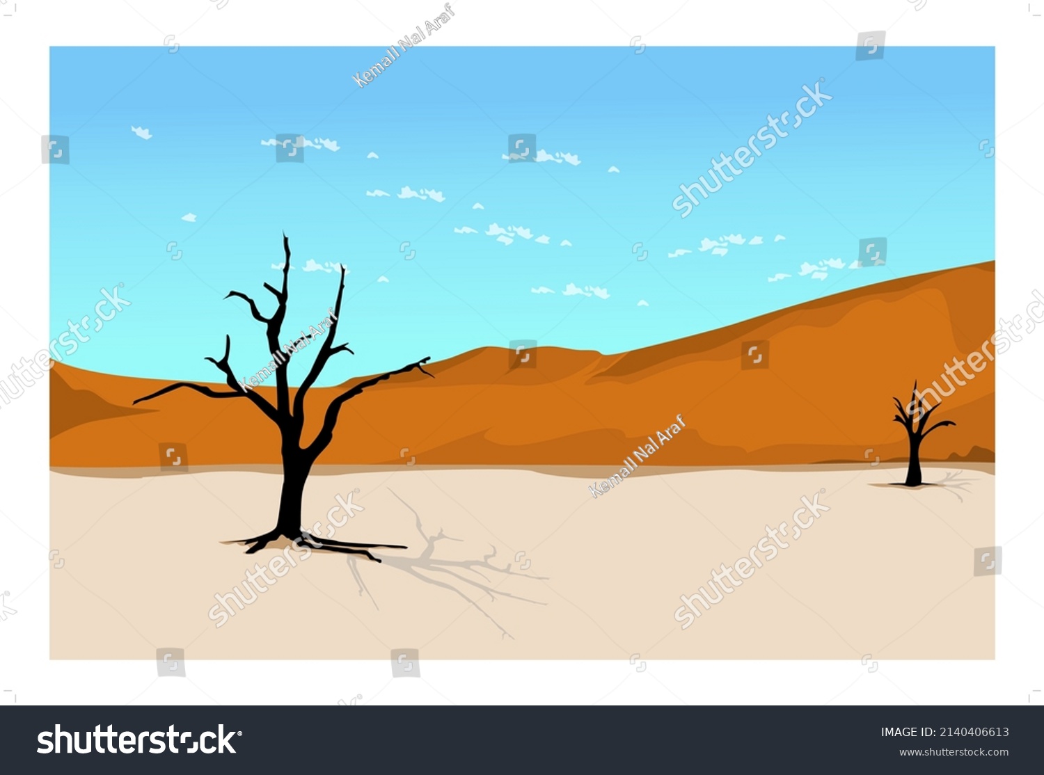 Vector Illustration Desert Landscape Trees Landscape Stock Vector ...