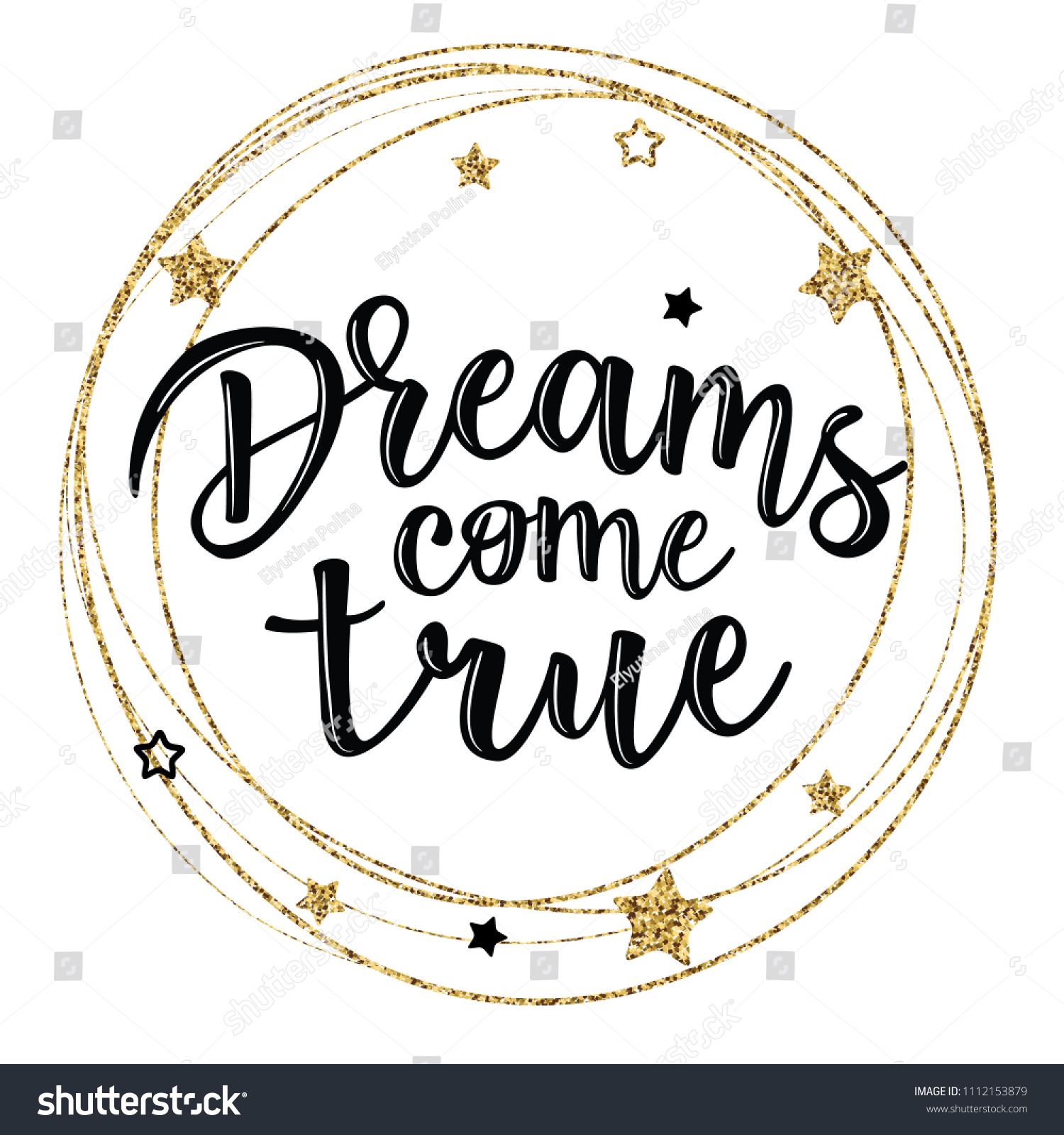 Vector Illustration Dreams Come True Lettering Stock Vector (Royalty ...