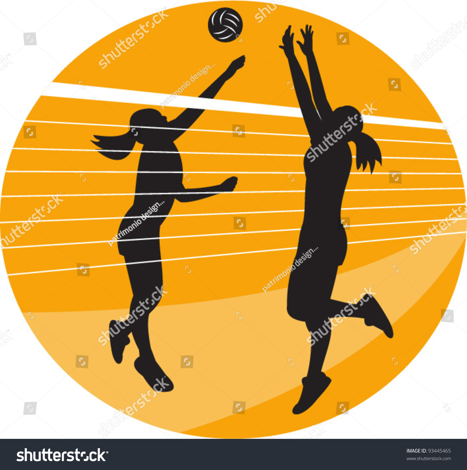 Vector Illustration Of A Female Volleyball Player Spiking Hitting Ball ...