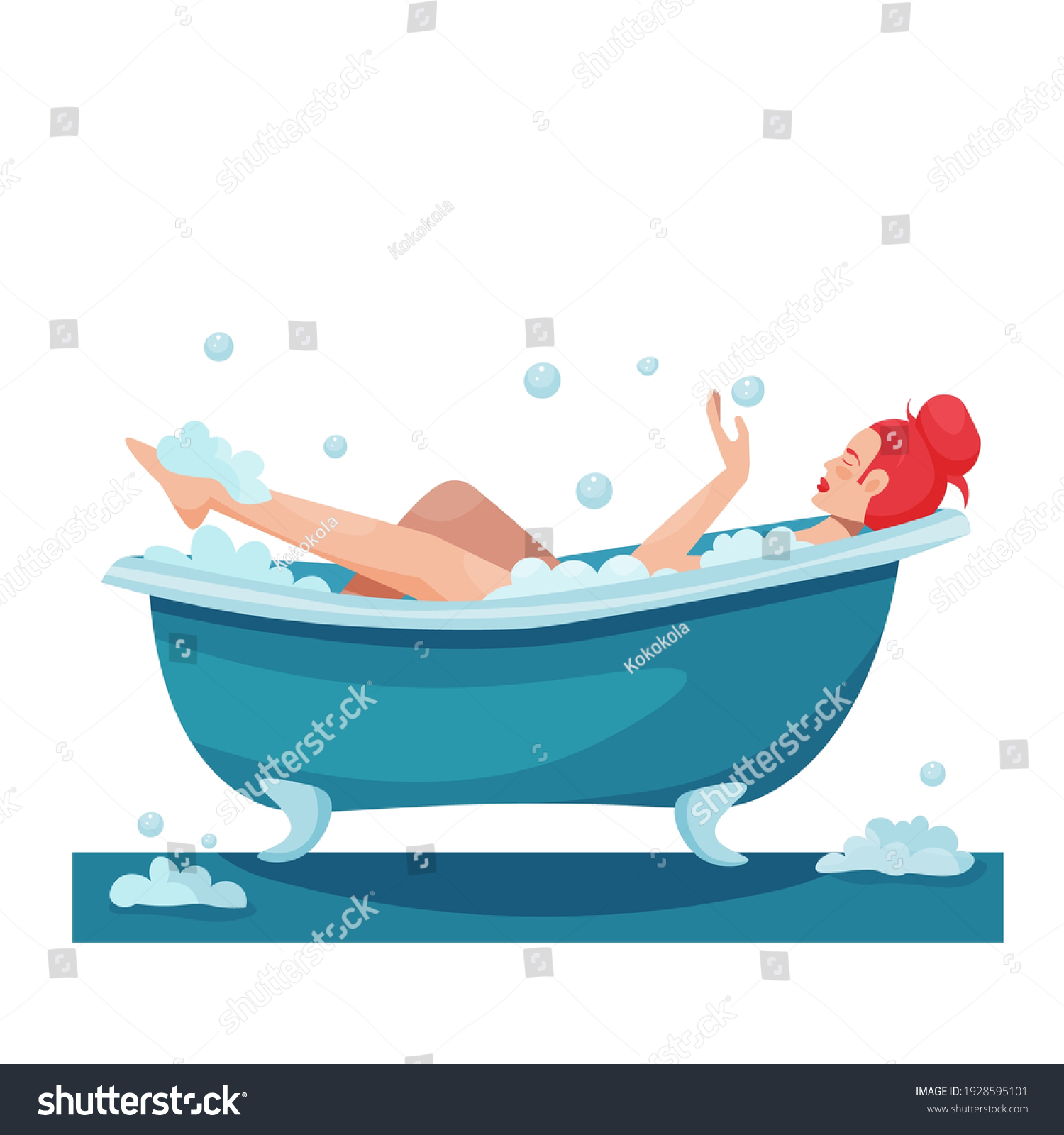 Vector Illustration Girl Taking Bath Woman Stock Vector Royalty Free