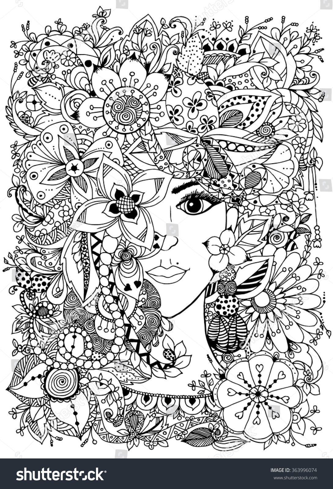 Vector Illustration Girl Flowers On Her Stock Vector Royalty Free