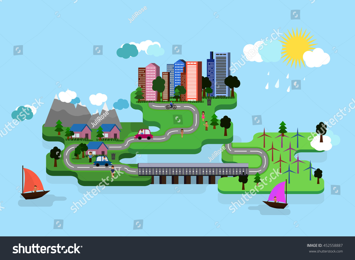 Vector Illustration Green Planet City Stock Vector 452558887 - Shutterstock