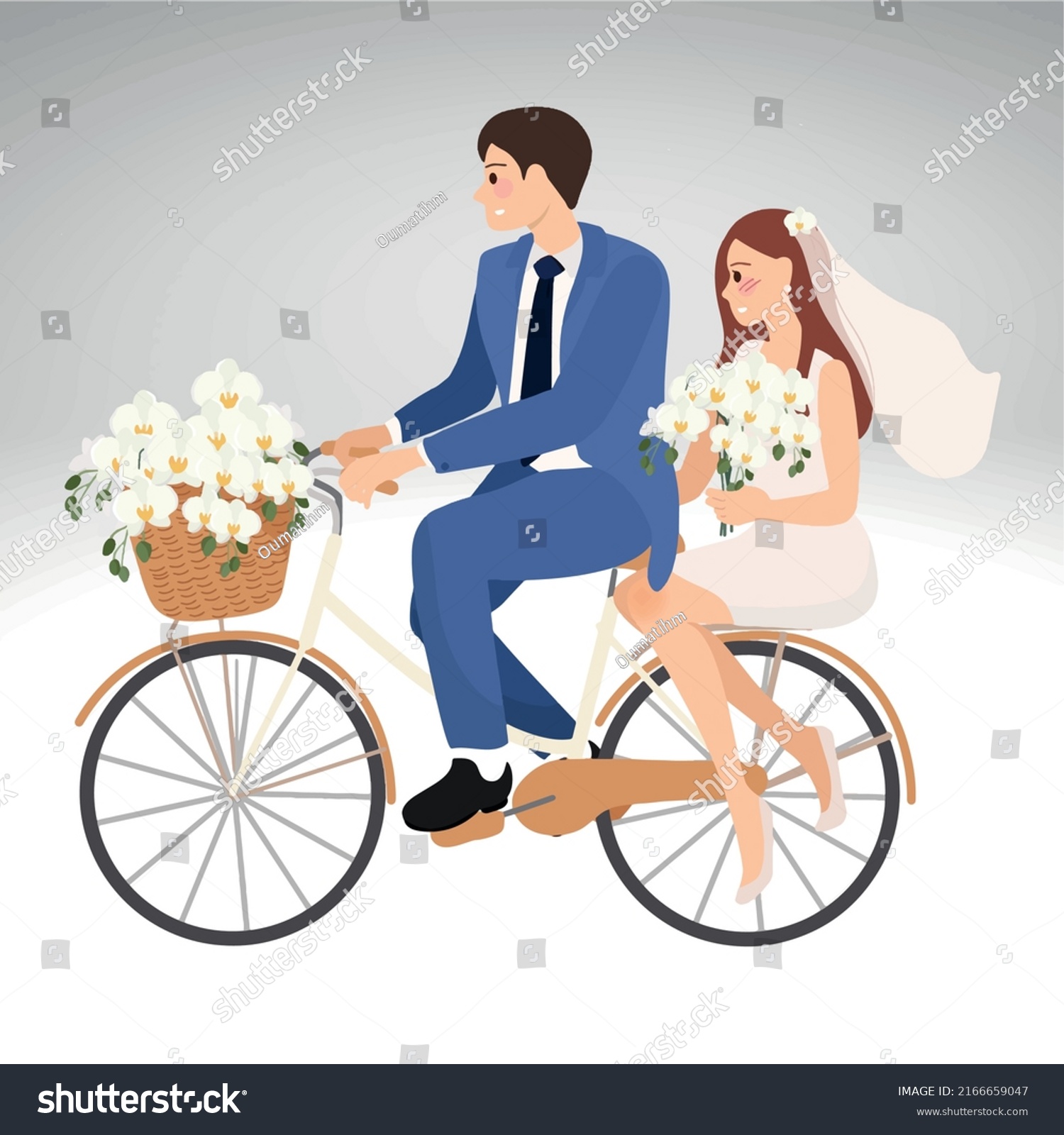 Vector Illustration Groom His Bride Wearing Stock Vector Royalty Free 2166659047 Shutterstock 