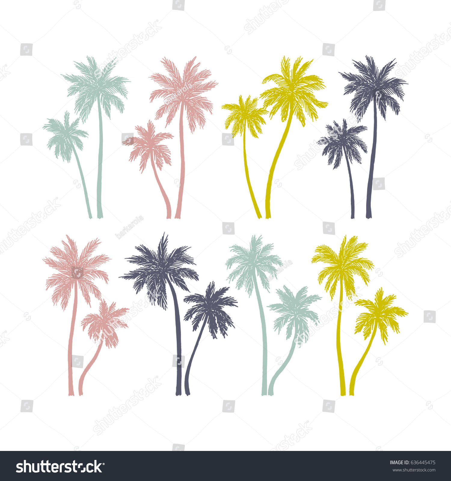 Vector Illustration Hand Drawn Palm Trees Stock Vector 636445475