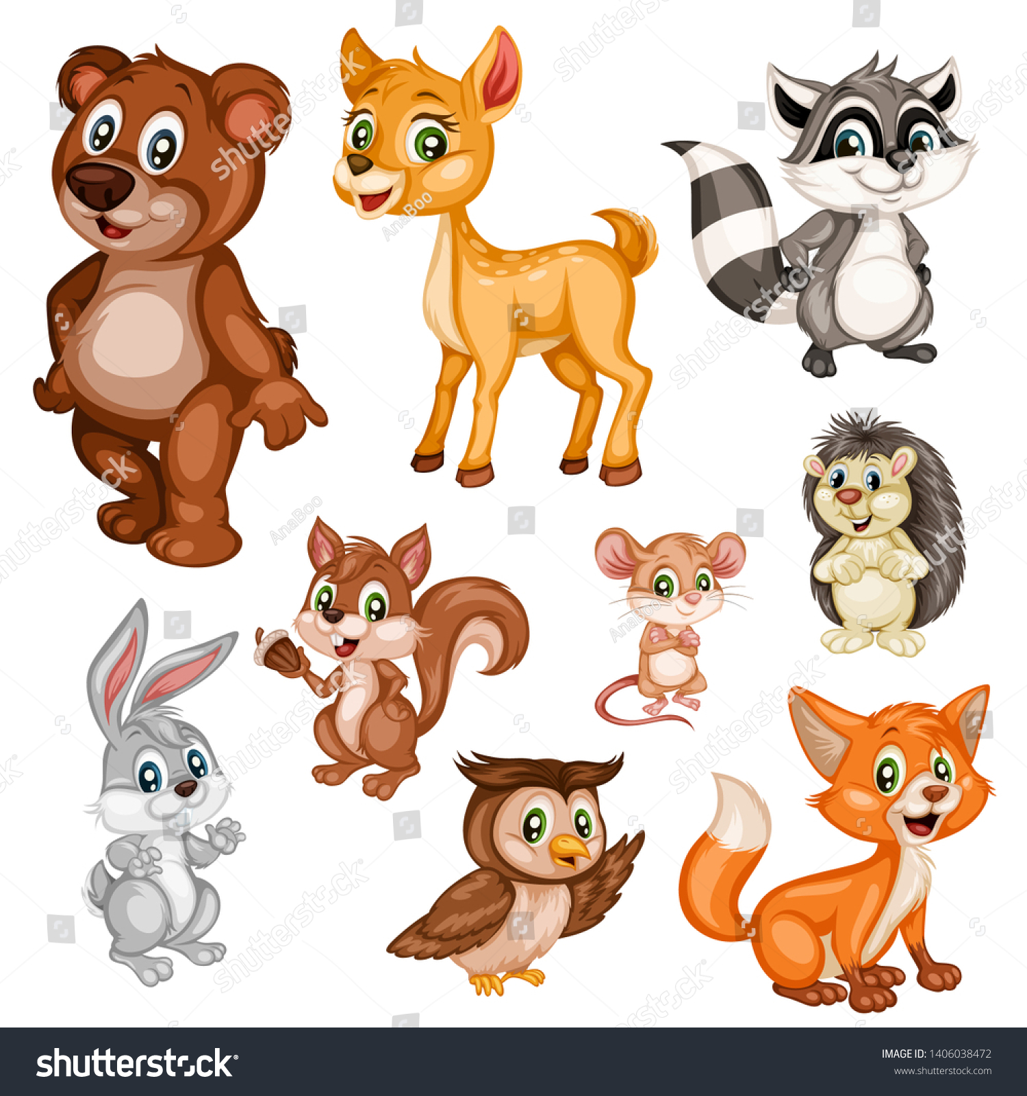 Vector Illustration Happy Fox Rabbit Bear Stock Vector (Royalty Free ...