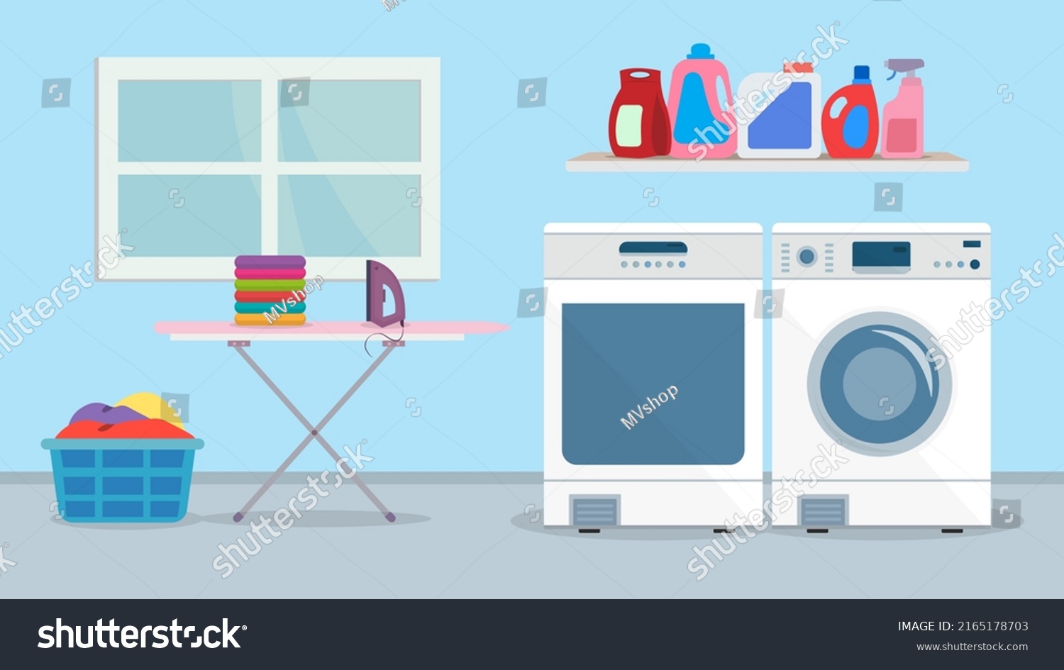 Vector Illustration Home Laundry Cartoon Interior Stock Vector (royalty 