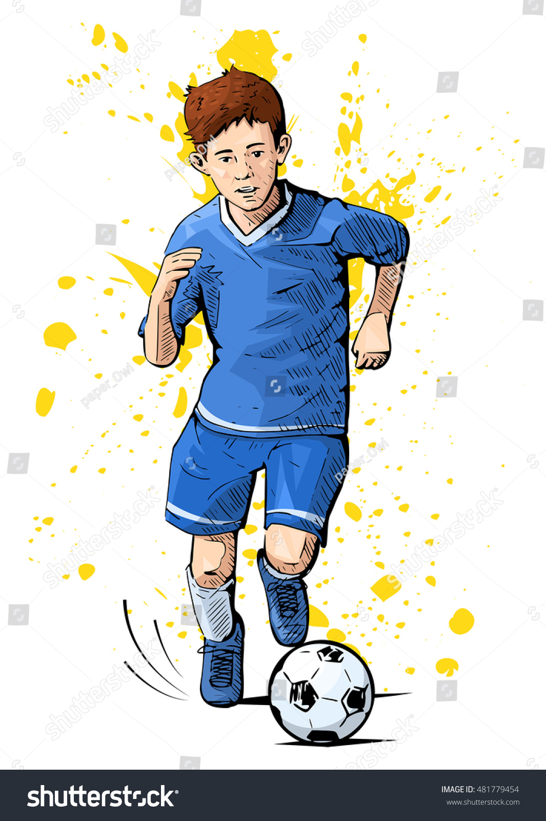 サッカーをしている子供のベクターイラスト 美しいスポーツをテーマにしたポスター ボールを持って走る少年 夏のスポーツ 健康的なライフスタイル サッカー ユース リーグ のベクター画像素材 ロイヤリティフリー