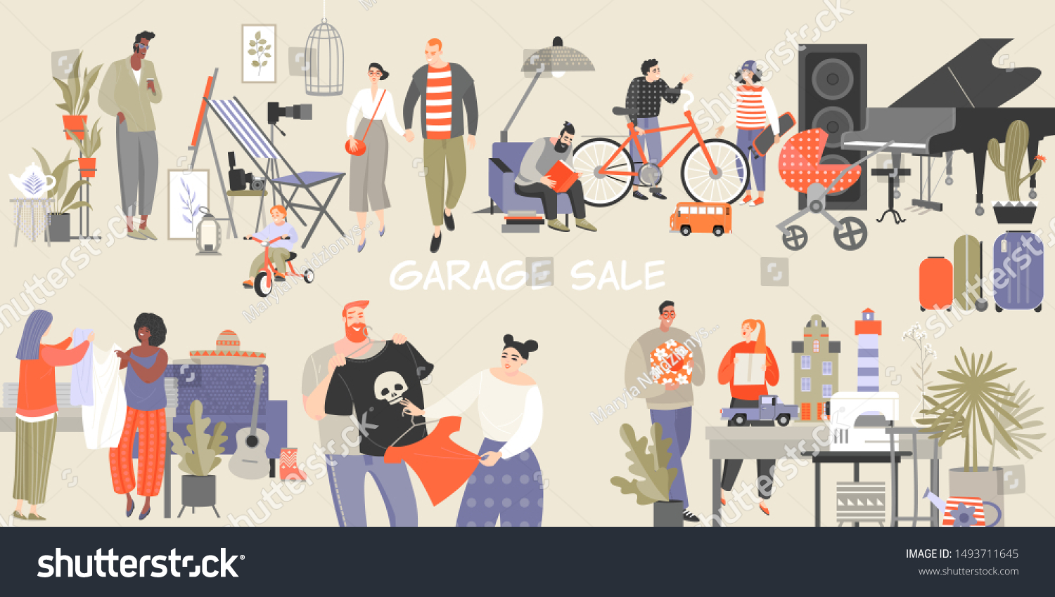 Vector Illustration Large Garage Sale People Stock Vector Royalty