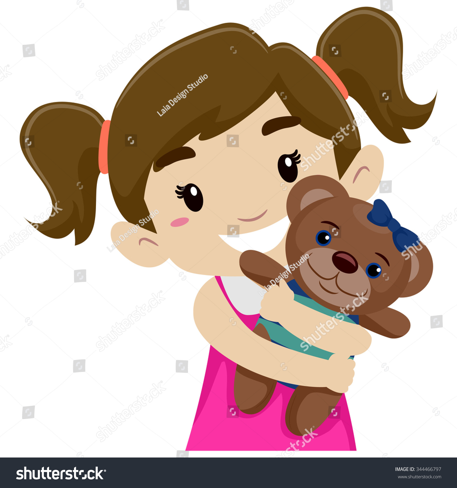 Vector Illustration Of A Little Girl Hugging Her Teddy Bear - 344466797 ...