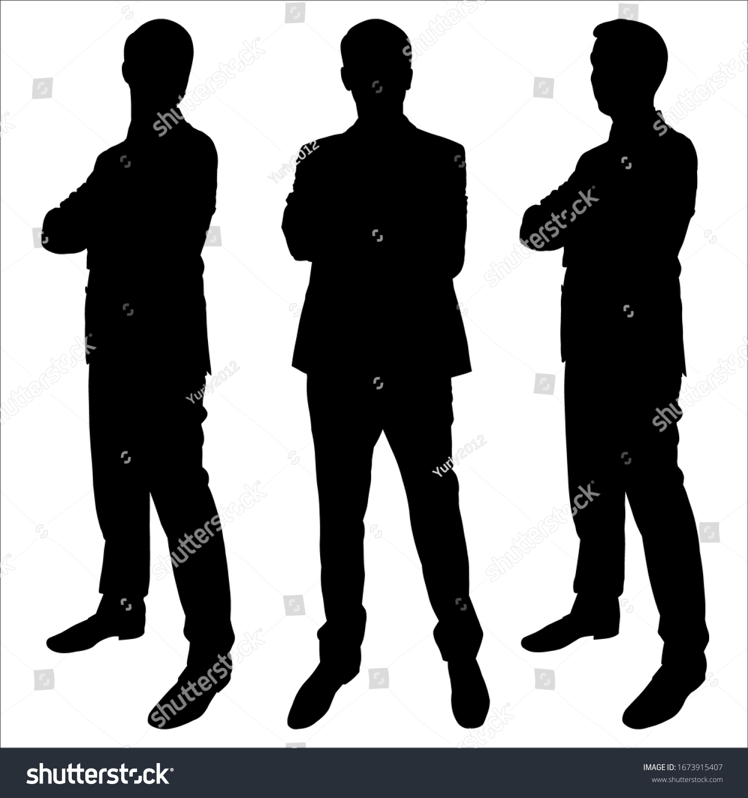 ビジネススーツの男性のシルエットが横向きに立つベクターイラスト 人はまっすぐ立ち 両手を胸に当て 真っすぐ前を見 横を見る 黒い影 のベクター画像素材 ロイヤリティフリー