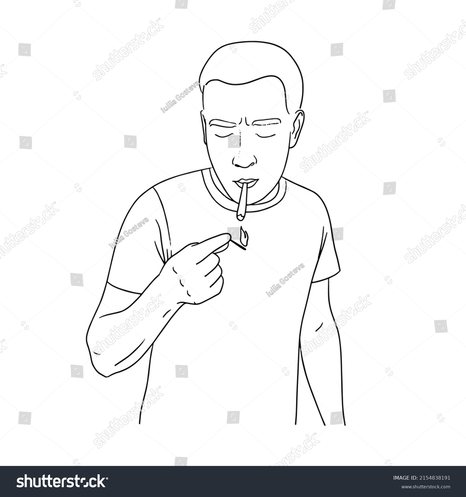 Vector Illustration Man Lighting Cigarette Man Stock Vector (Royalty ...