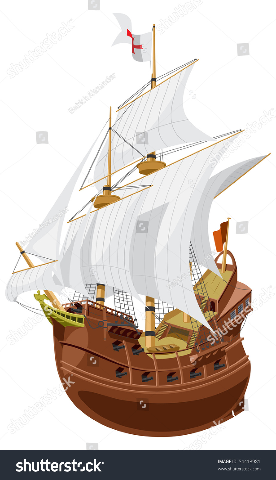 Vector Illustration Medieval Sailing Ship Stock Vector (Royalty Free ...