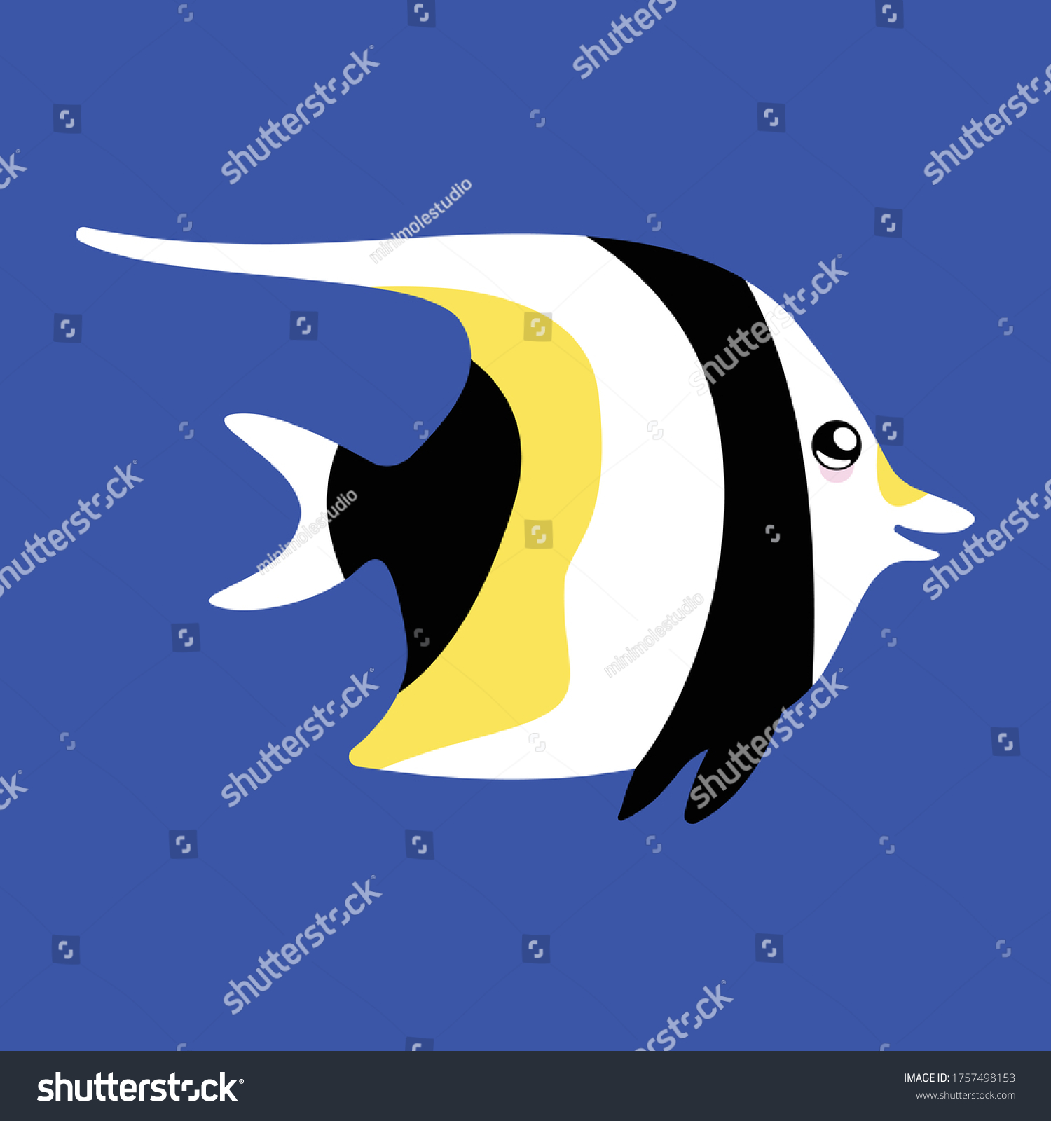 SVG of Vector illustration of a moorish idol fish with a cute face. Simple, flat kawaii style. svg