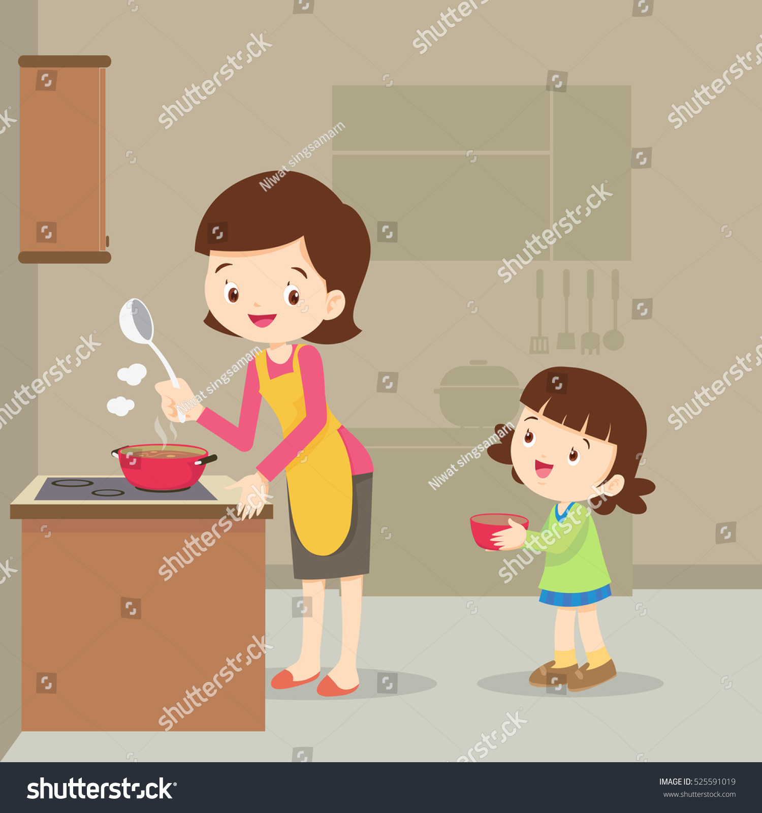 Vector Illustration Mother Daughter Cooking Stock Vector Royalty Free 525591019 Shutterstock 