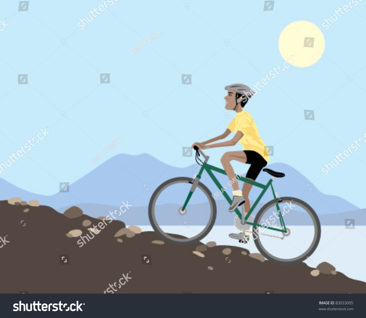 Vector Illustration Mountain Biker Riding Rocky Stock Vector (Royalty ...