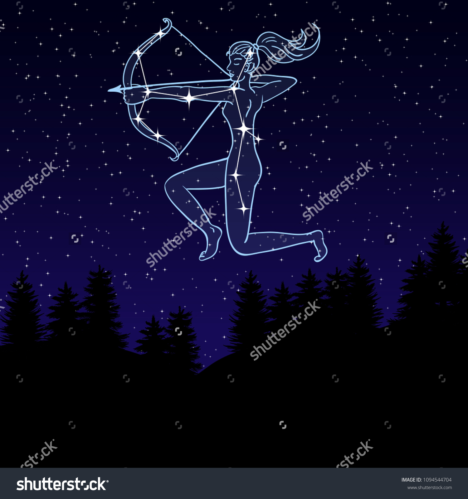 Vector Illustration Night Sky Constellation Sagittarius: Vector De ...