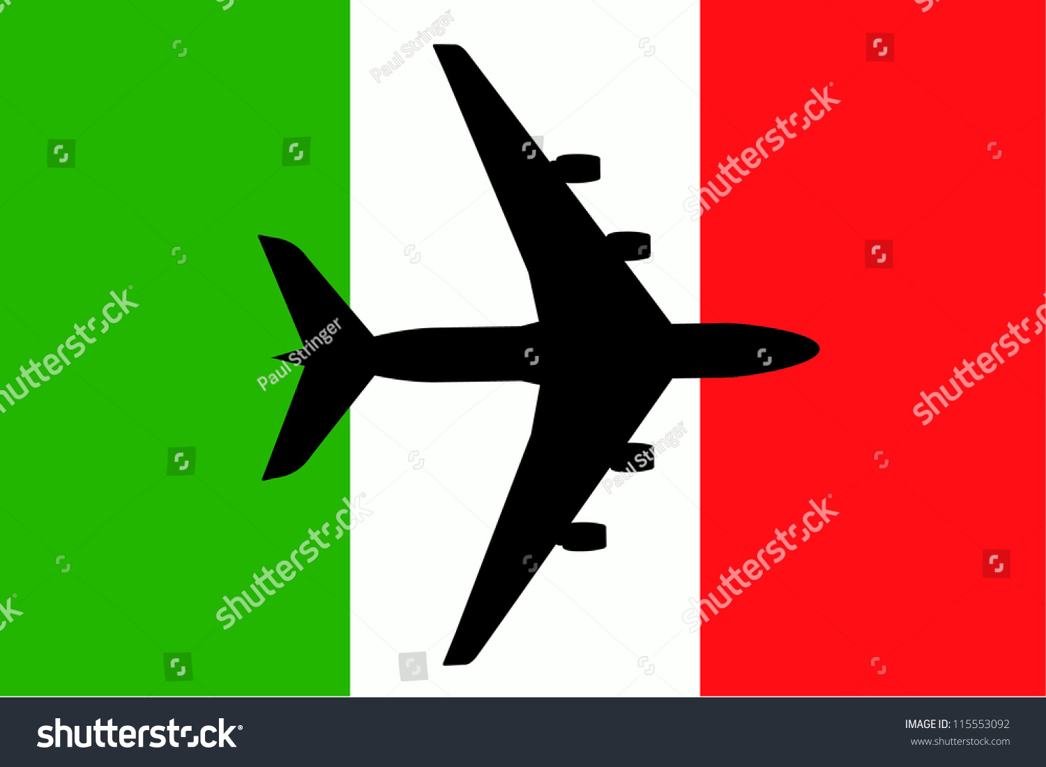 Vector Illustration Of A Passenger Plane Flying Over The Flag Of Italy ...