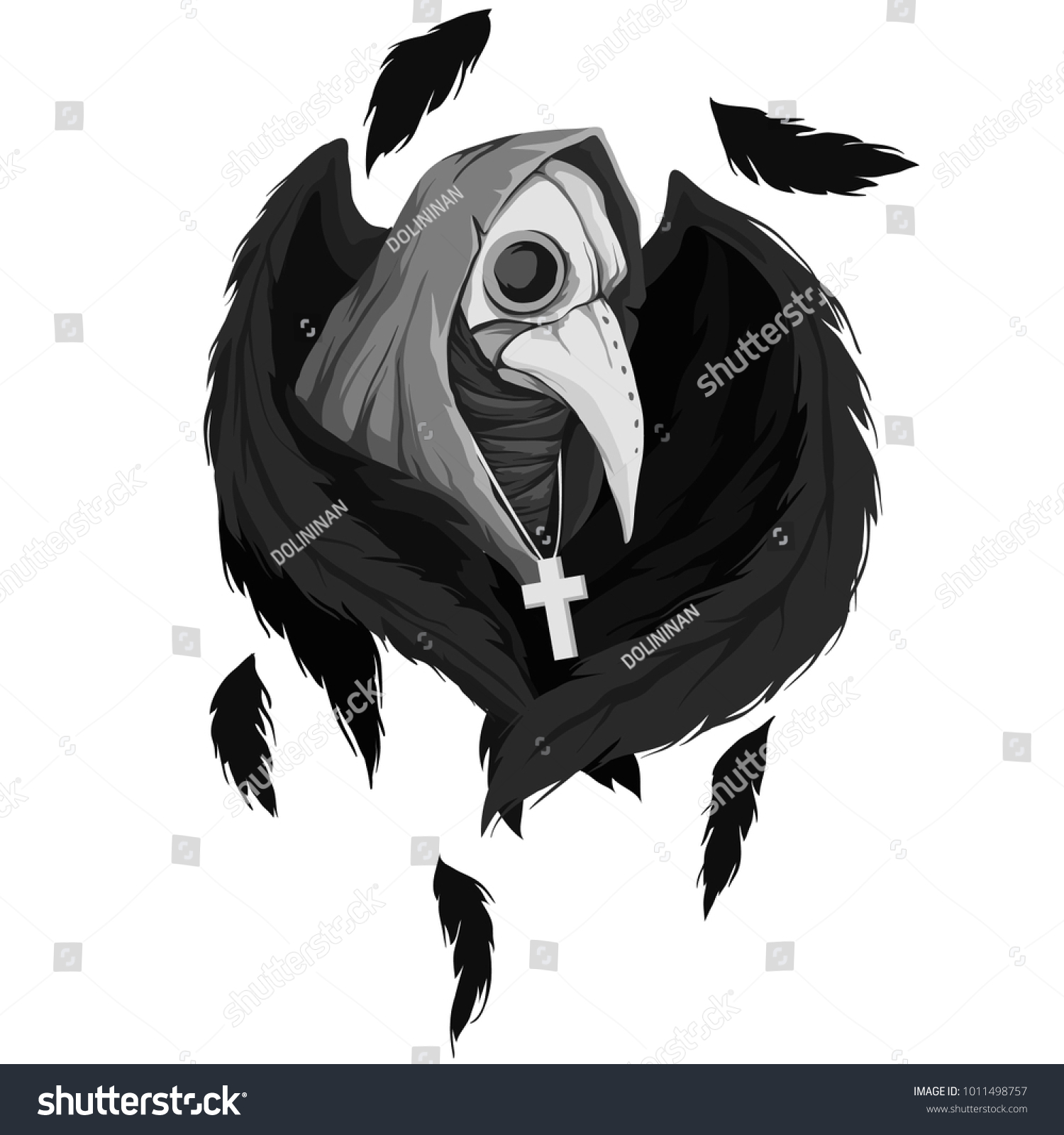 SVG of Vector illustration of a plague doctor with wings. Medieval doctor with skull crows isolated on white background svg