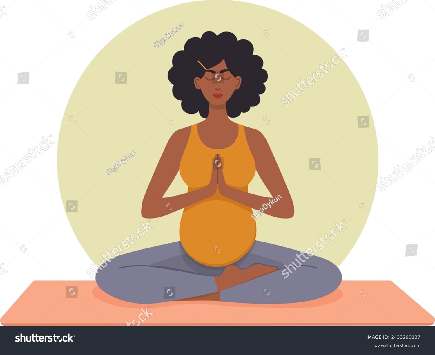 SVG of Vector illustration of a pregnant black woman doing yoga. Сoncept of physical practice in flat style .	 svg