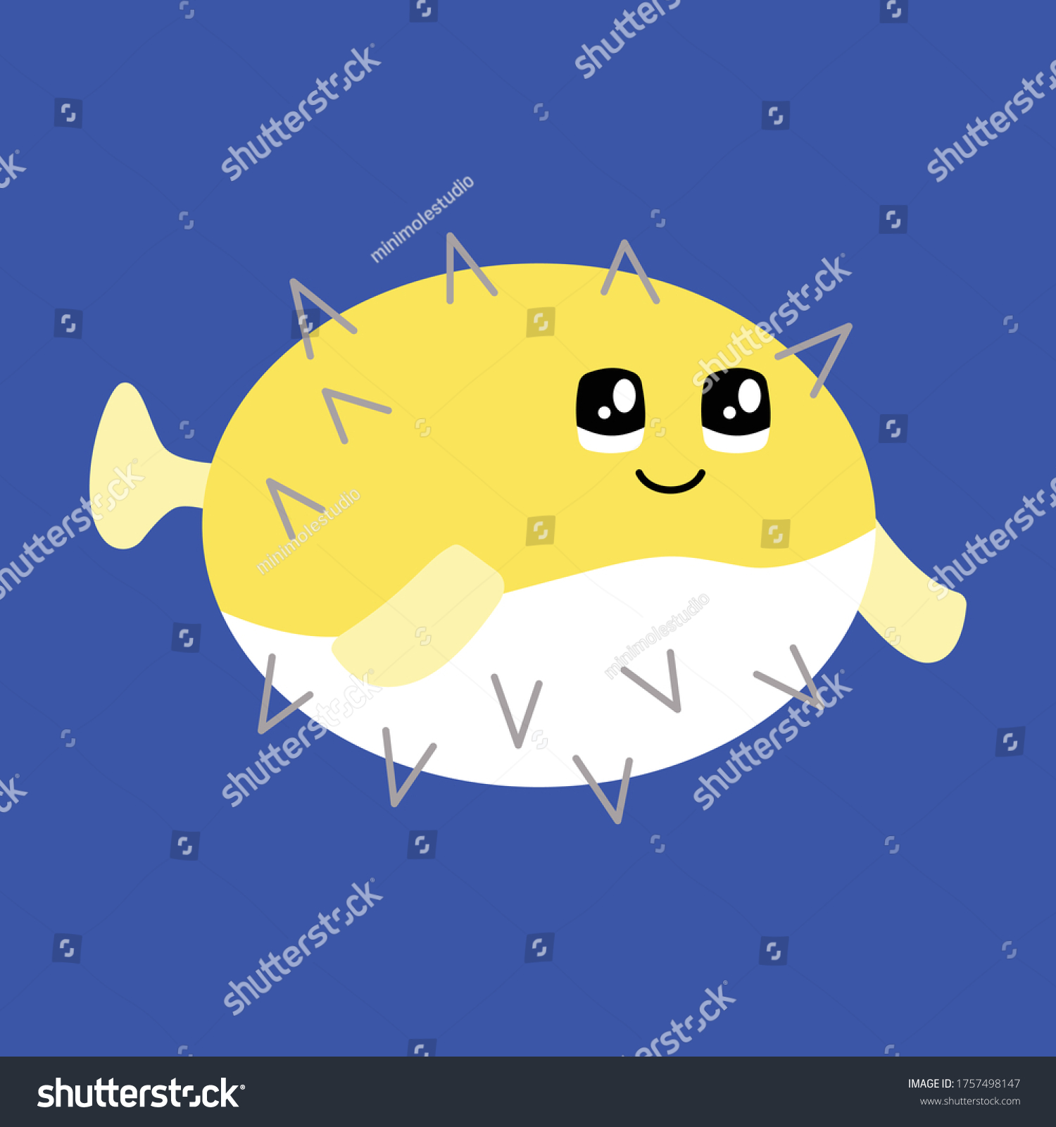 SVG of Vector illustration of a pufferfish with a cute face. Simple, flat kawaii style. svg