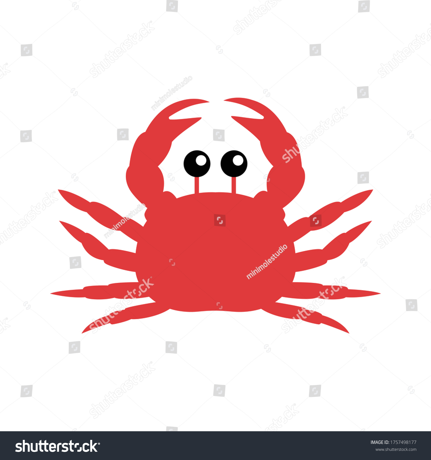 SVG of Vector illustration of a red crab with a cute face. Simple, flat kawaii style. svg