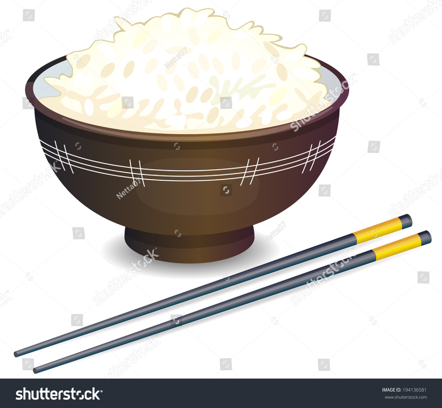 Vector Illustration Of A Rice Bowl And Chopstick - 194136581 : Shutterstock