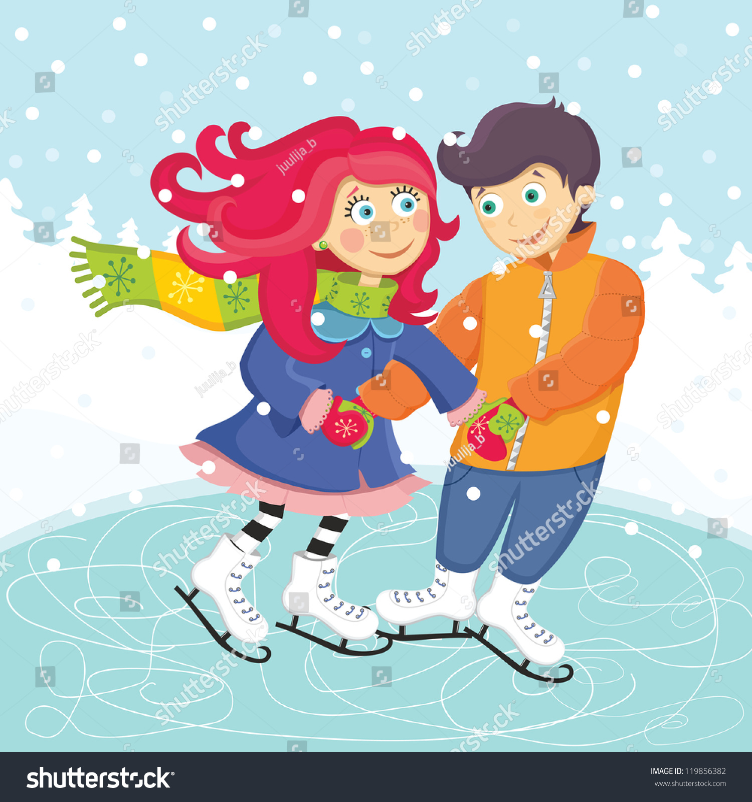 Vector Illustration Of A Romantic Couple In Winter - 119856382 ...