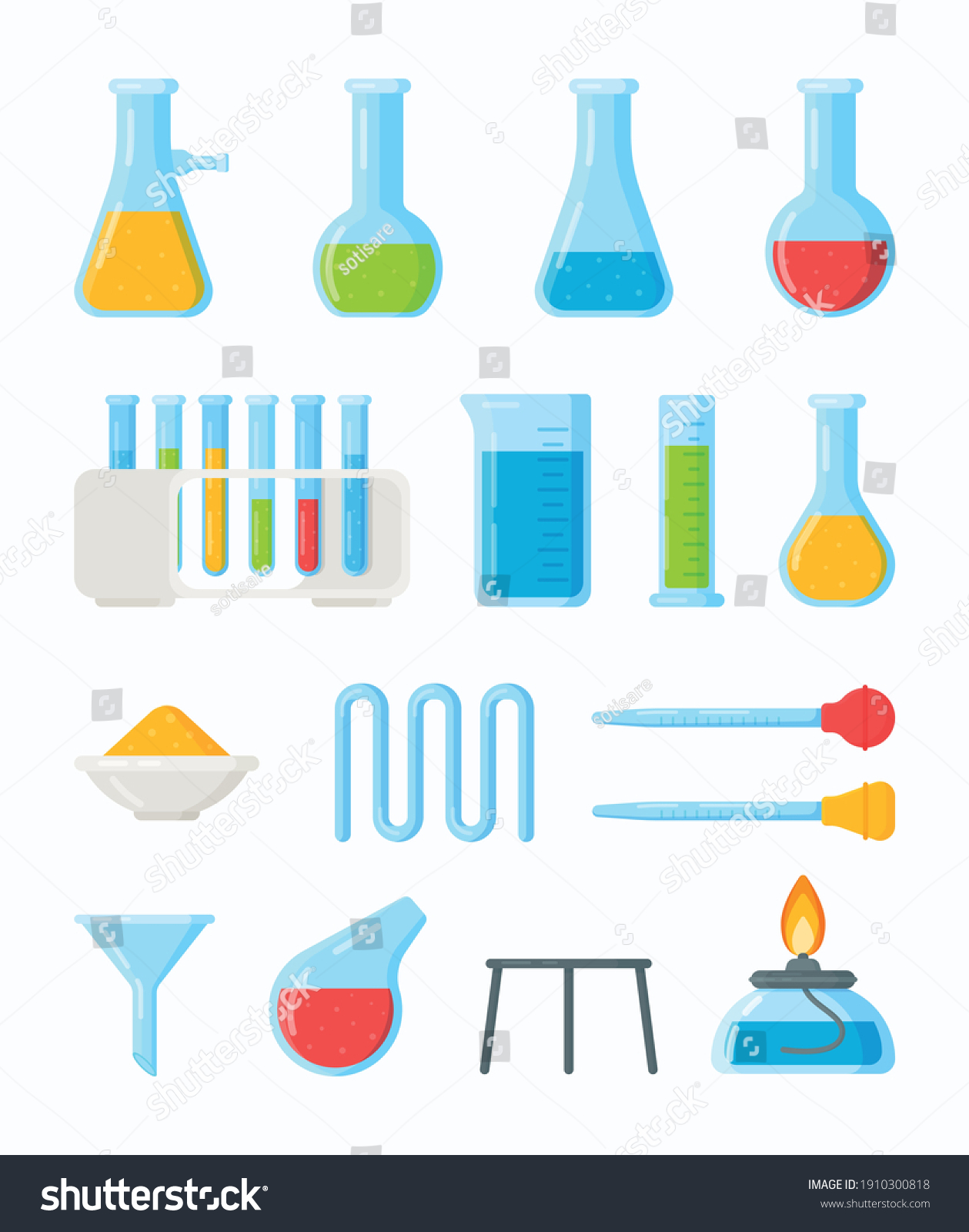 Vector Illustration Set Chemical Utensils Experiments Stock Vector ...