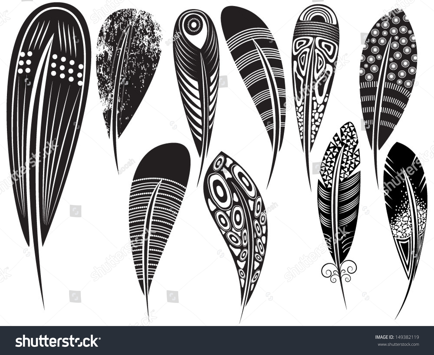 Vector Illustration Set Feathers Black Wight Stock Vector 149382119 ...