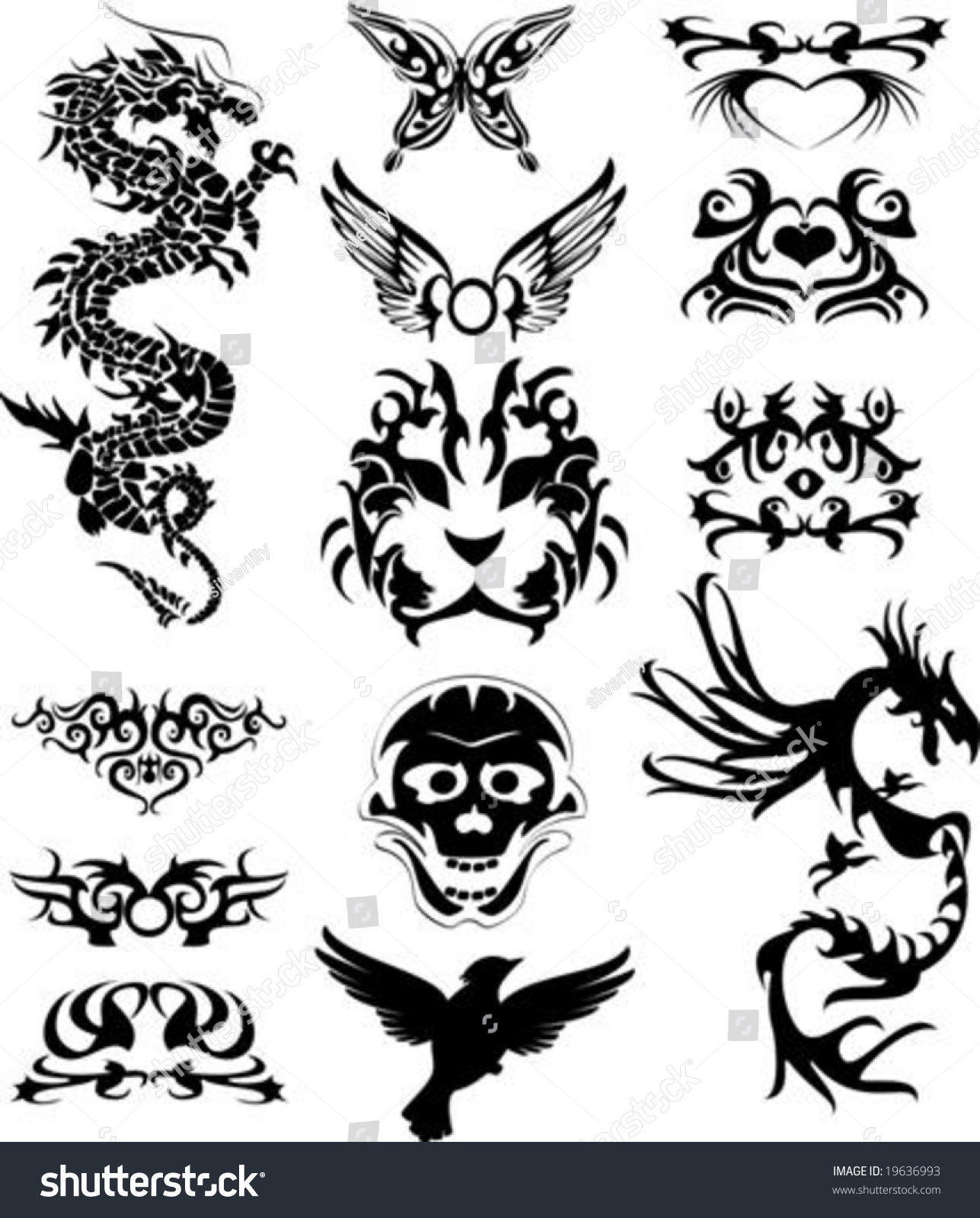 Vector Illustration Set Tribal Tattoo Stock Vector (Royalty Free) 19636993