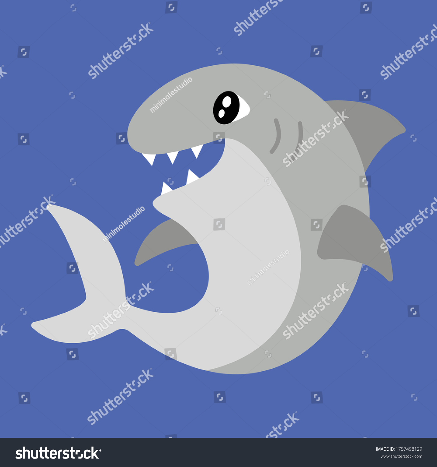 SVG of Vector illustration of a shark with a cute face. Simple, flat kawaii style. svg
