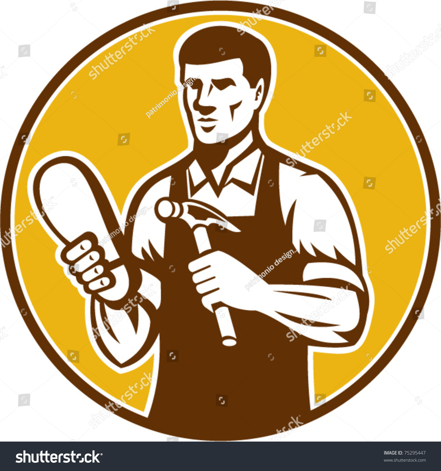 Vector Illustration Shoemaker Cobbler Hammer Repairing Stock Vector ...