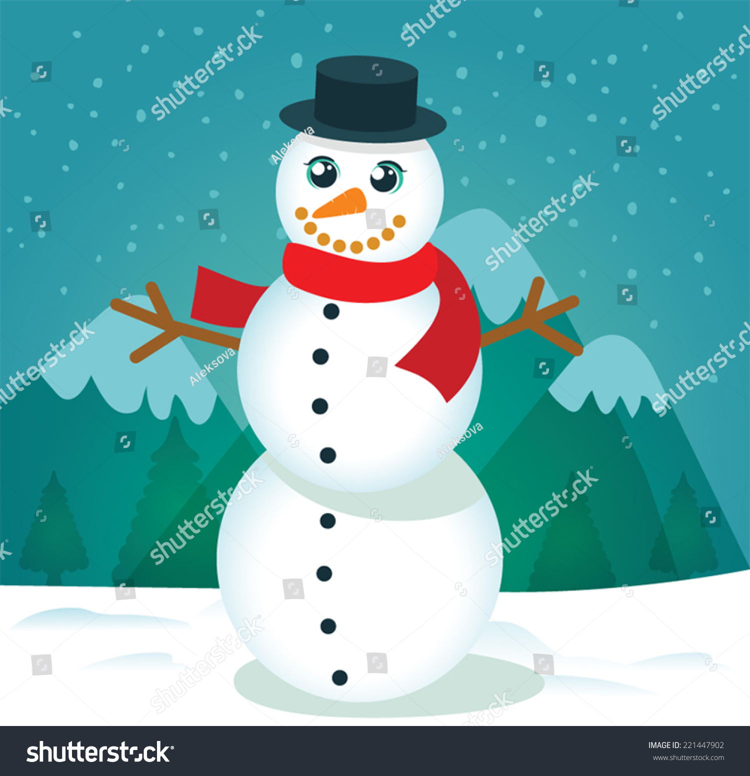 Vector Illustration Snow Man Stock Vector 221447902 - Shutterstock