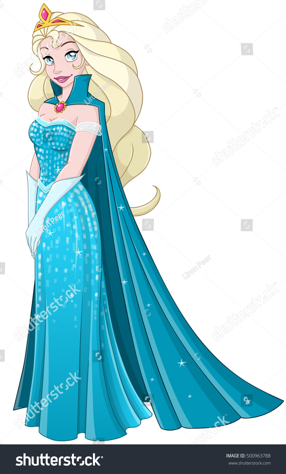 青のドレスとケープの雪姫のベクターイラスト のベクター画像素材 ロイヤリティフリー