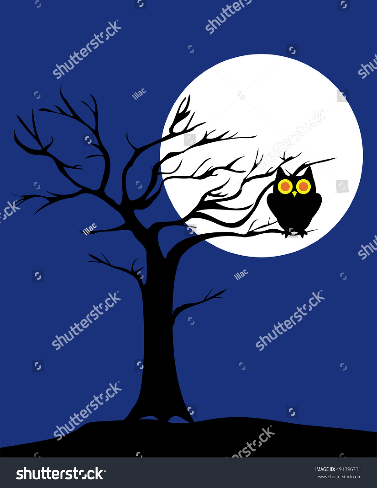 Vector Illustration Spooky Tree Owl Stock Vector (royalty Free) 491396731