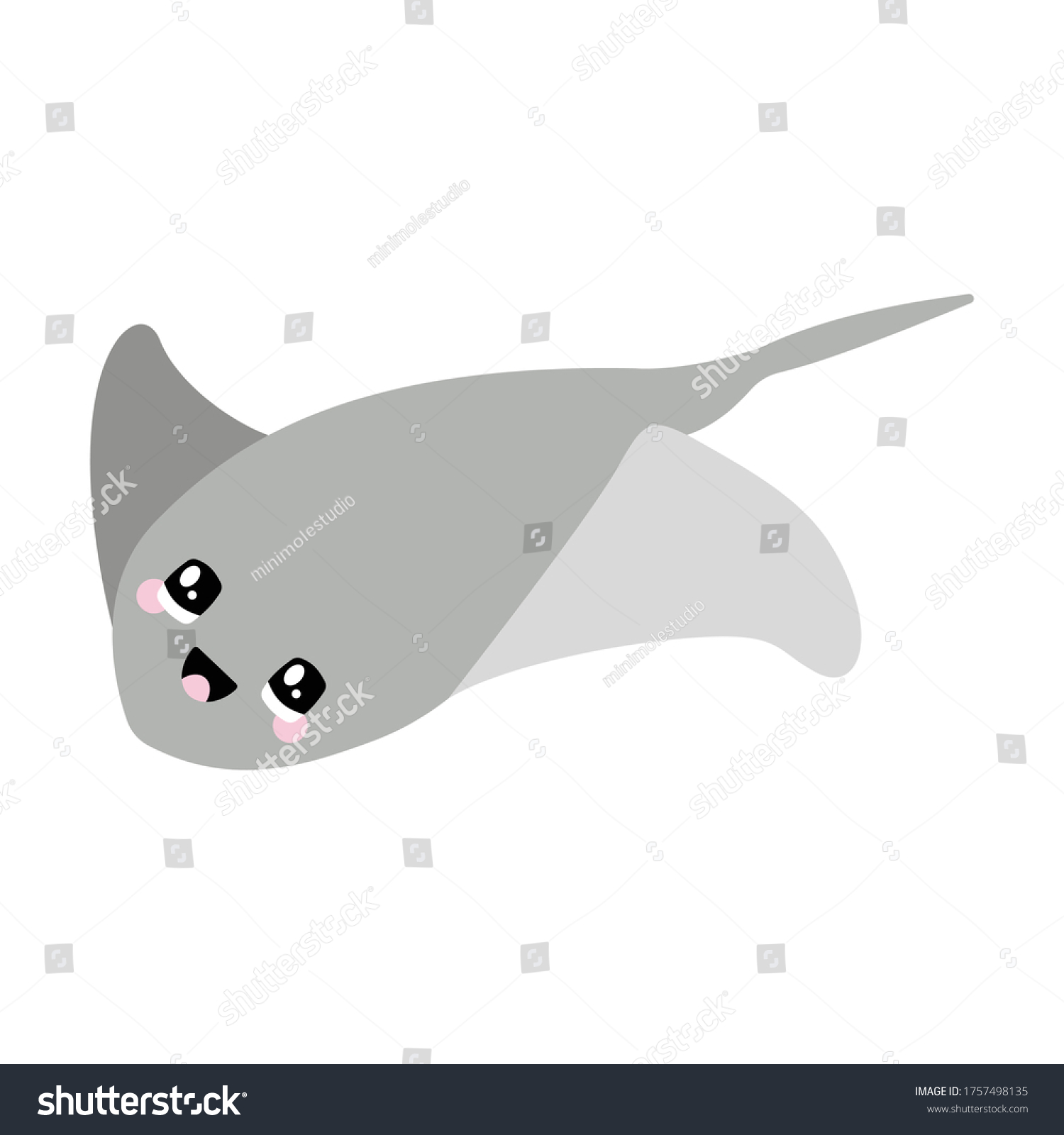 SVG of Vector illustration of a stingray with a cute face. Simple, flat kawaii style. svg