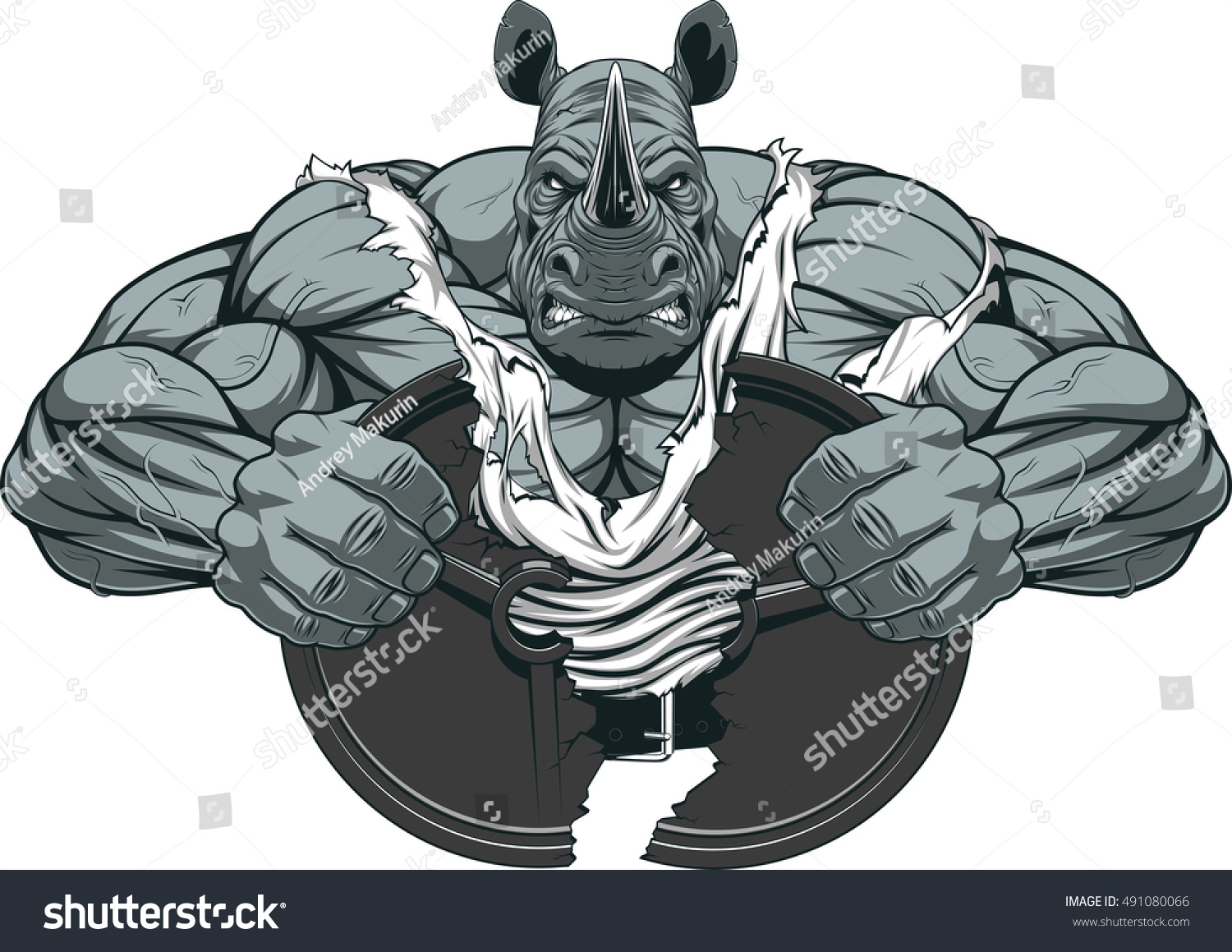 Vector Illustration Strong Rhino Big Biceps Stock Vector 491080066 ...