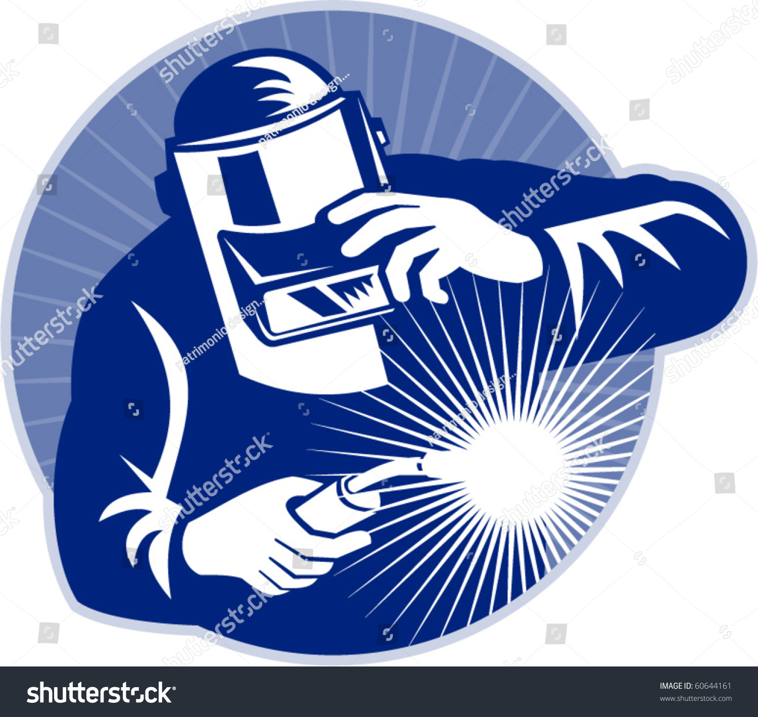 Vector Illustration Of A Welder At Work Welding Set Inside Circle Done ...