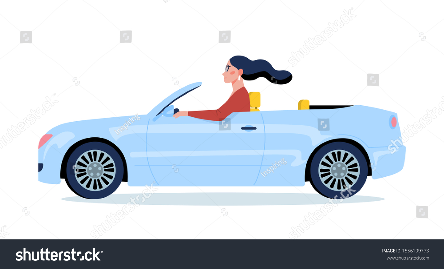 Vector Illustration Woman Driving Blue Car Stock Vector (Royalty Free ...