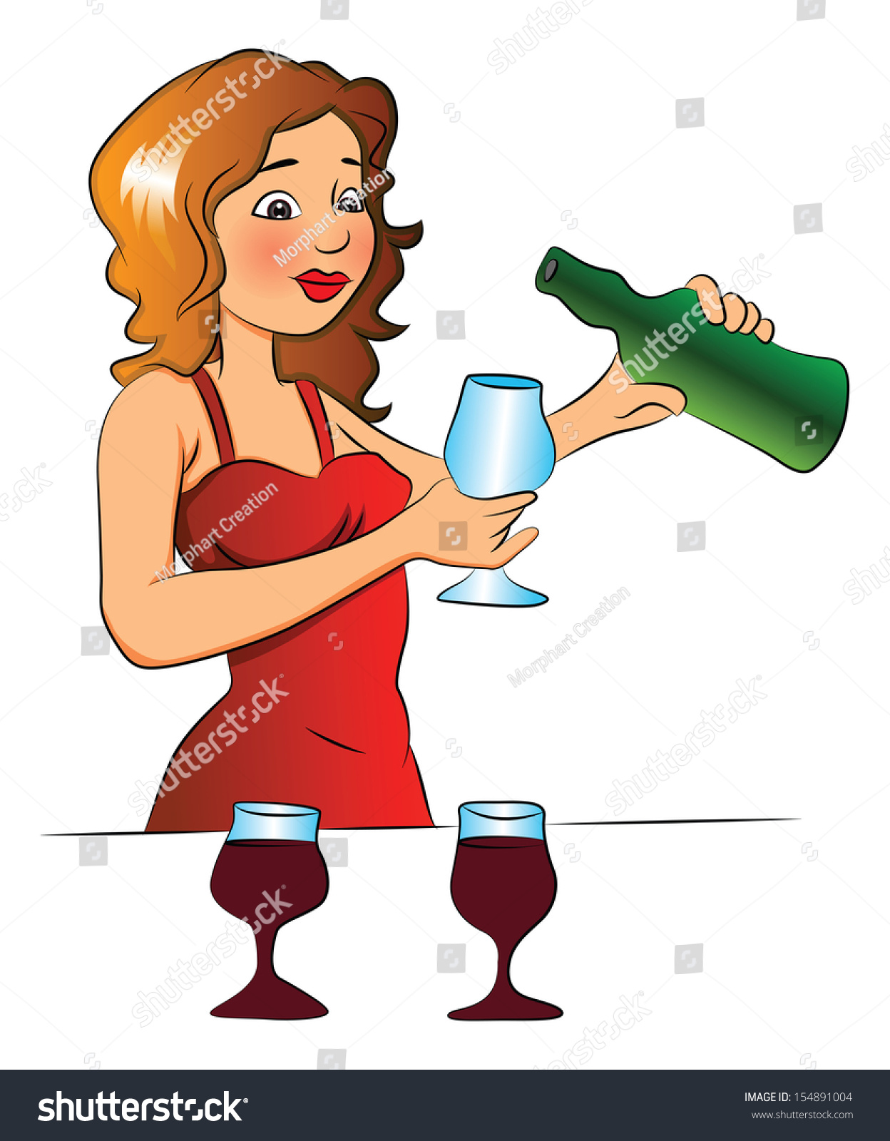 Vector Illustration Of A Woman Pouring Wine Into Glass. - 154891004 ...