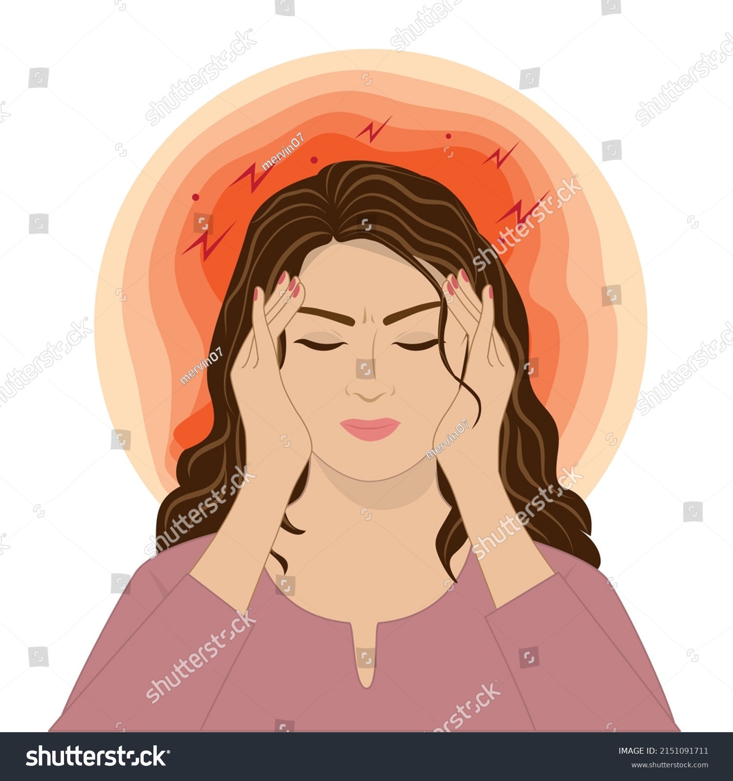 Vector Illustration Woman Suffering Severe Migraine Stock Vector ...