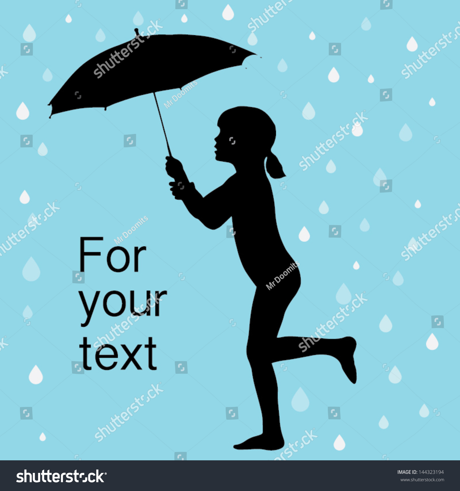 Vector Illustration Young Girl Umbrella Rain Stock Vector 144323194 ...