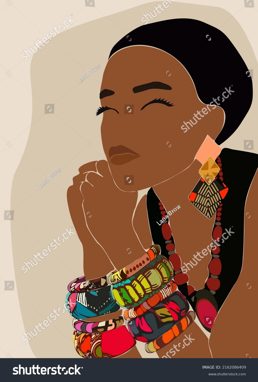 Vector Illustration African Woman Colorful Ethnic Stock Vector Royalty Free 2162086409 9736