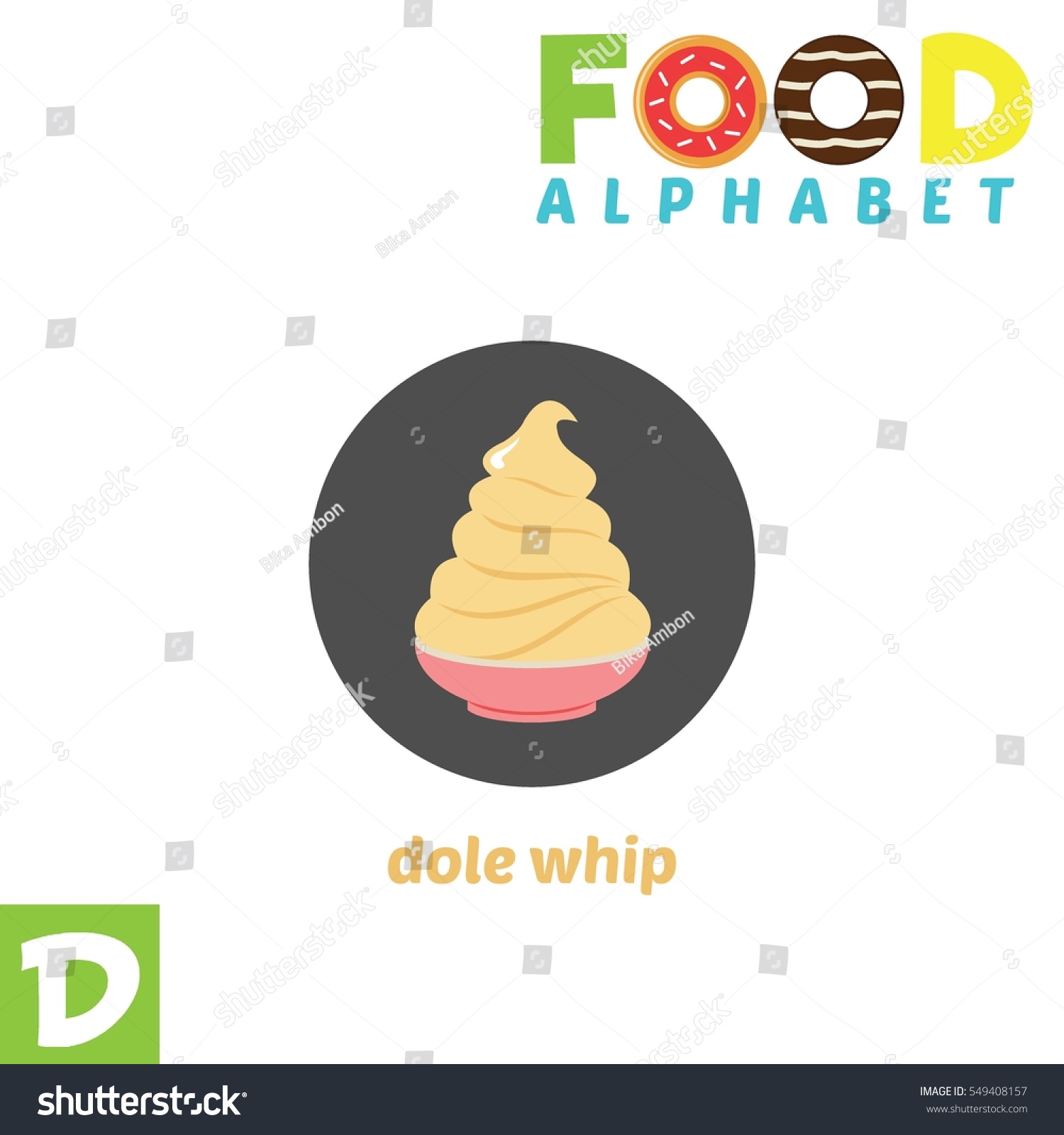 SVG of Vector Illustration of alphabet food. D Letter For Dole Whip svg