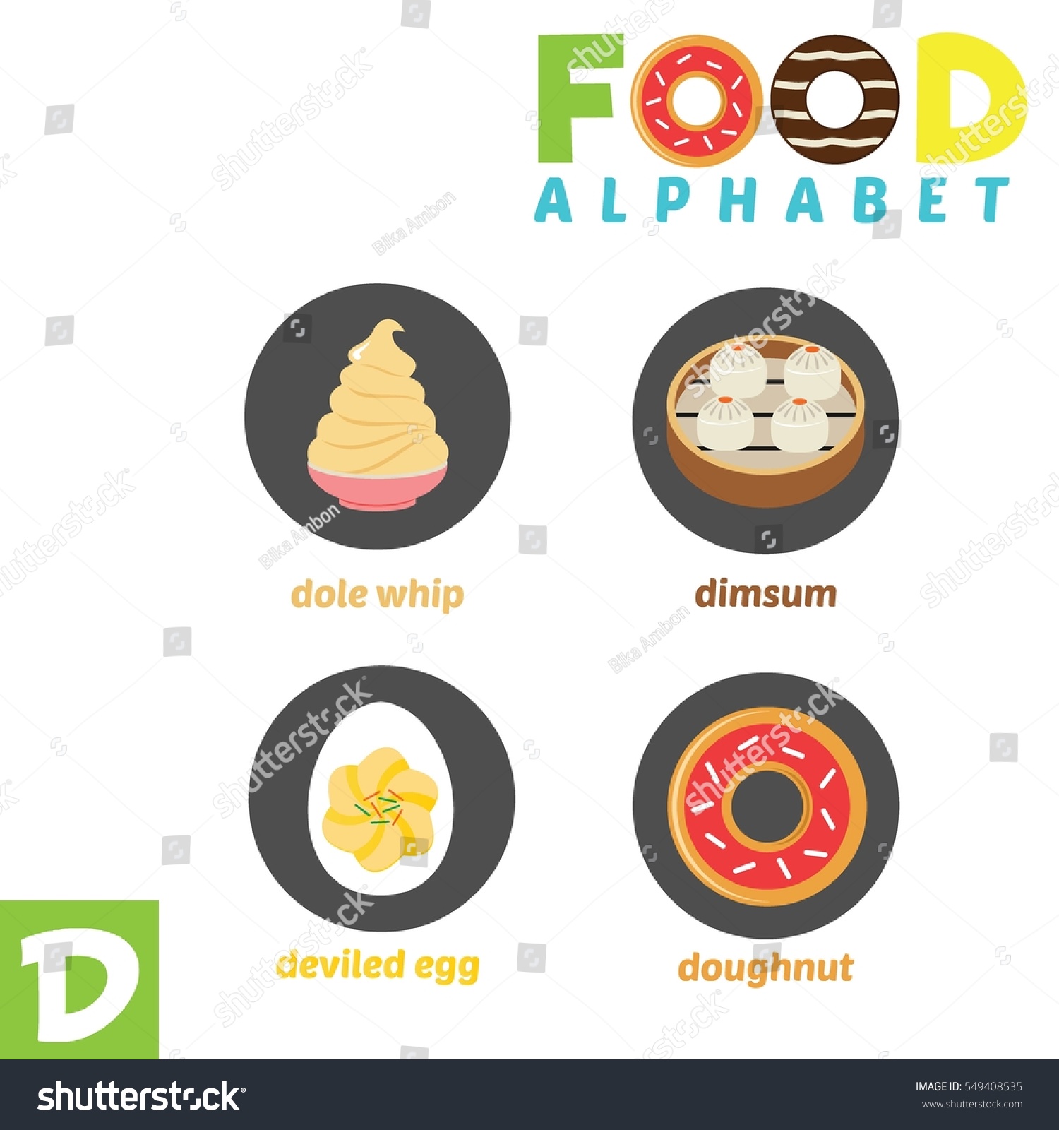 SVG of Vector Illustration of alphabet food with D Letter. svg