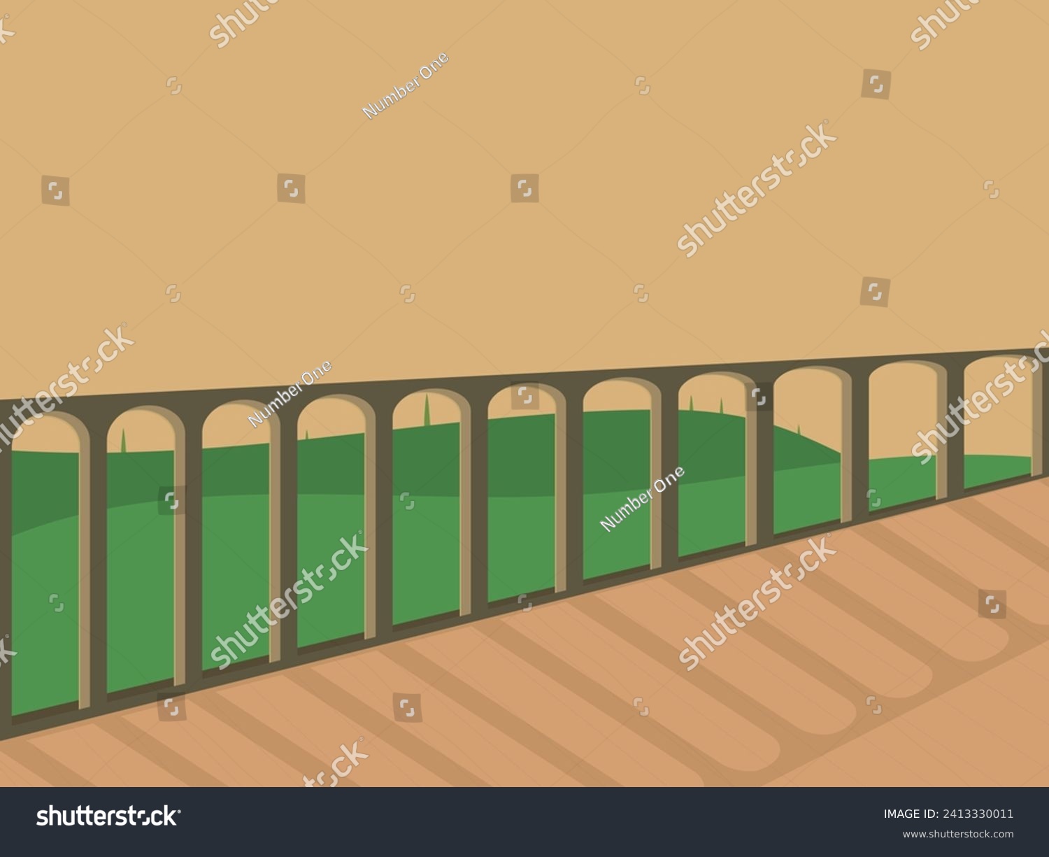 SVG of Vector illustration of an ancient Roman aqueduct. European touristic symbol Evening illustration svg