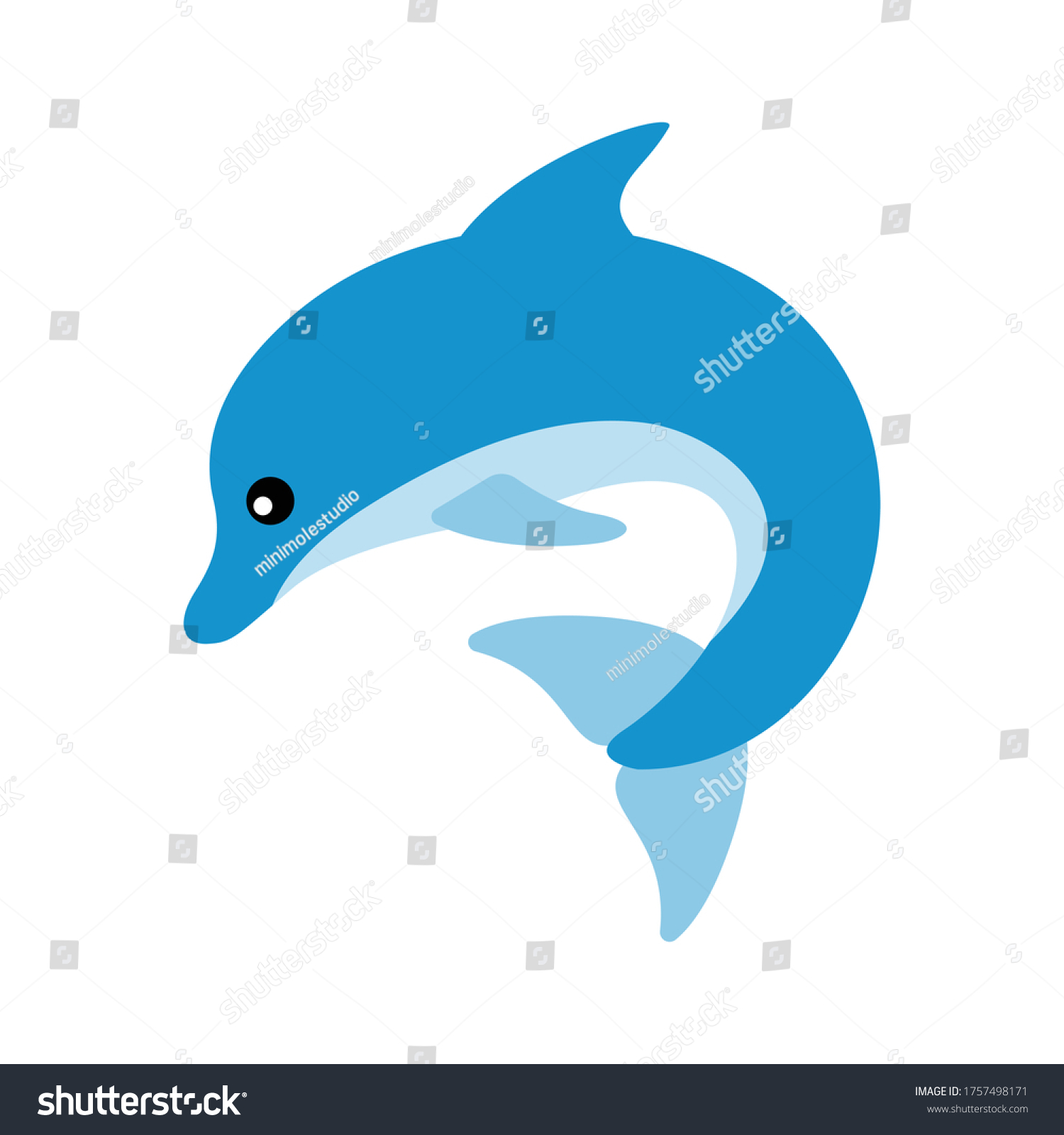SVG of Vector illustration of an dolphin with a cute face. Simple, flat kawaii style. svg